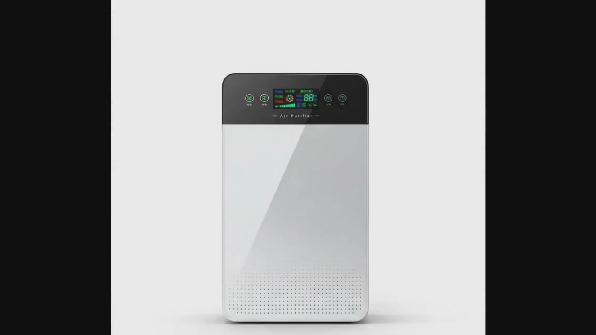Action demonstration of the DreamerHaven HEPA-13 filter capturing smoke and airborne pollutants, showing rapid air purification and real-time air quality sensor updates.
